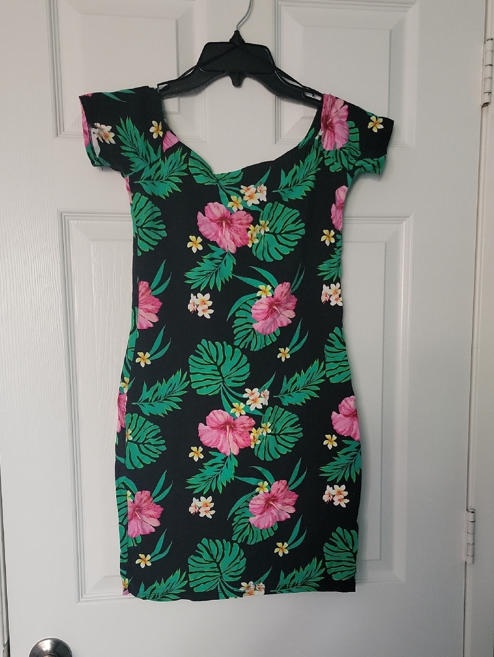 BONGO Black Floral Off-Shoulder Mini Dress with Pink & Green Print